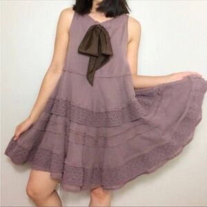 Anthropologie Zehavale Flounced Tiered Mocha Cotton Cottagecore Dress Bo…